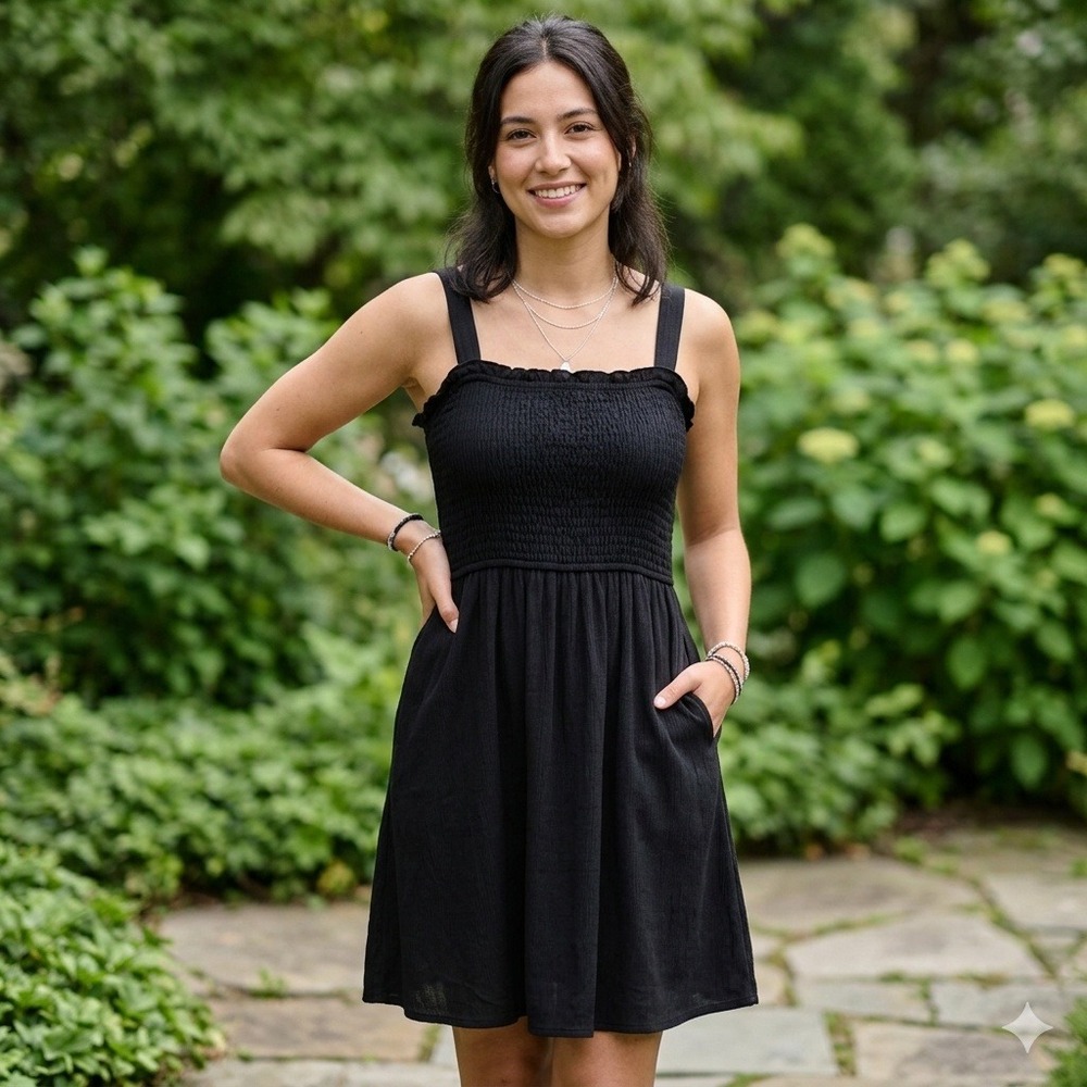 Mossimo Supply Co Black Smocked Tie Back Mini Dress Medium Coquette Whimsigoth